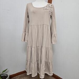 JDL Collection Dress M Tiered Lace Embroidered Boho Cottagecore Peasant Prairie